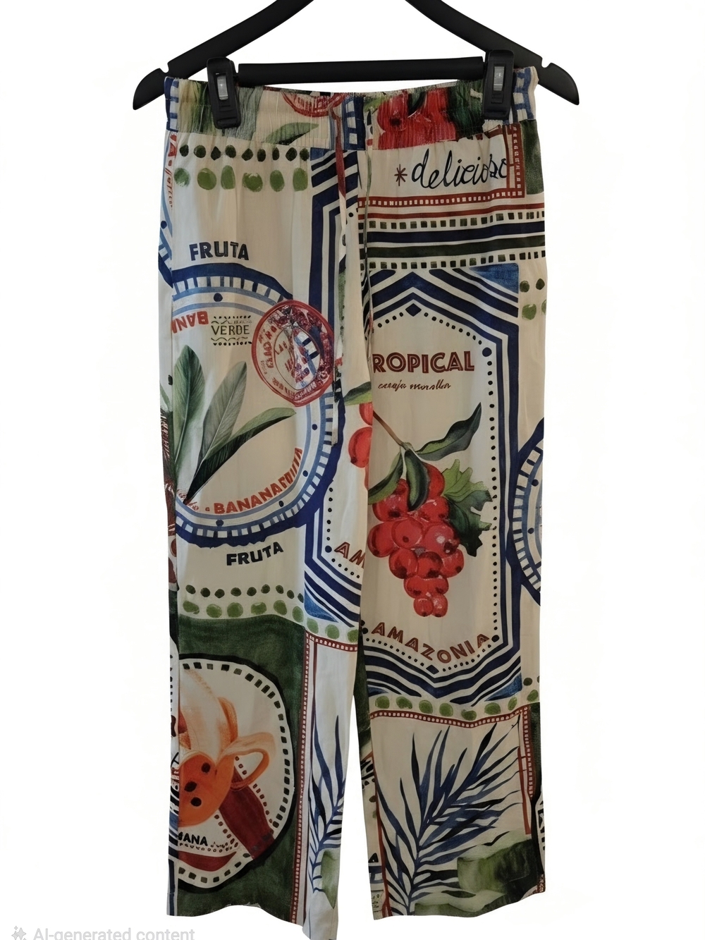 Rachel Zoe Cream Tropical Patchwork Wide-Leg Pants